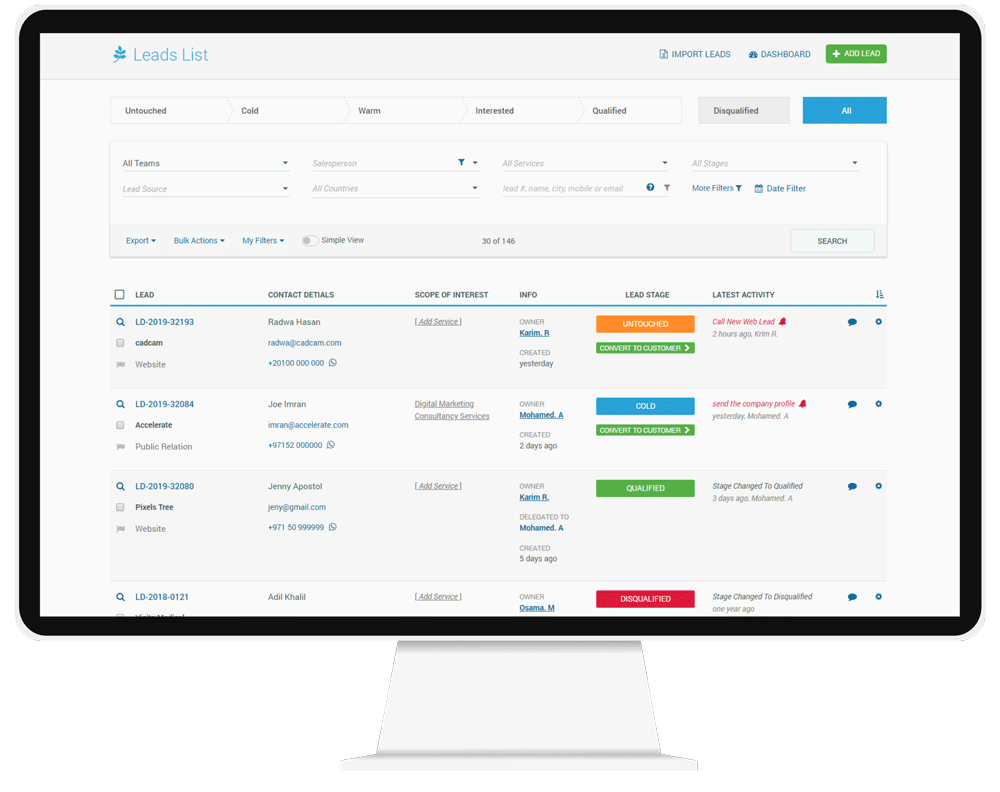 CorporateStack CRM Leads List